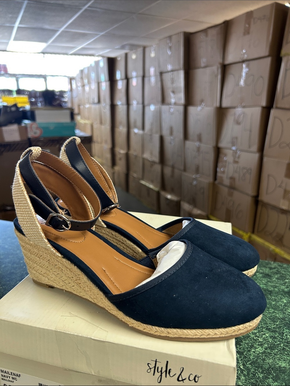Style & Co. Navy Espadrille Wedges with Ankle Buckle